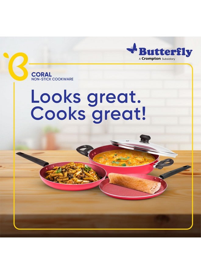 Butterfly Coral DLX KCP 3 Non Stick Cookware Set| Tawa 250 MM | Fry Pan 240 MM | Kadai 240 MM | Induction Base| Premium Virgin Aluminum | PFOA Free | Scratch Resistant | Velvet Red - Image 2