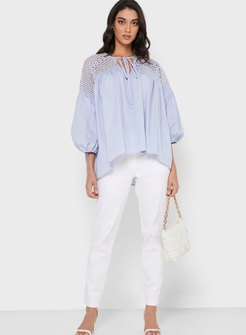 ELLA Broderie Shoulder Detail Top