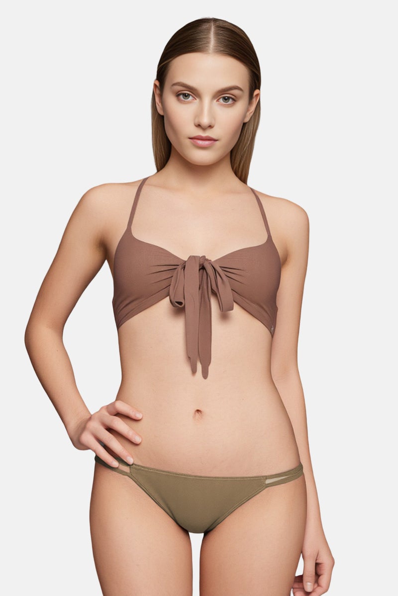 Billabong بلوزة بيكيني نسائية بسيطة، بني - Image 1