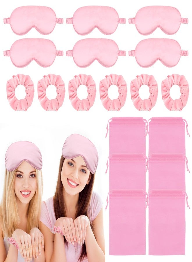 ANBALA 18 Pcs Sleepover Party Supplies, 6 Pink Satin Sleep Eye Masks, 6 Pink Velvet Scrunchies - Image 1