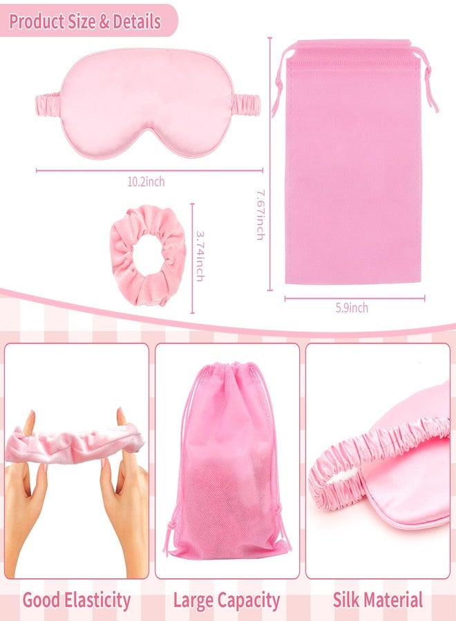 ANBALA 18 Pcs Sleepover Party Supplies, 6 Pink Satin Sleep Eye Masks, 6 Pink Velvet Scrunchies - Image 2