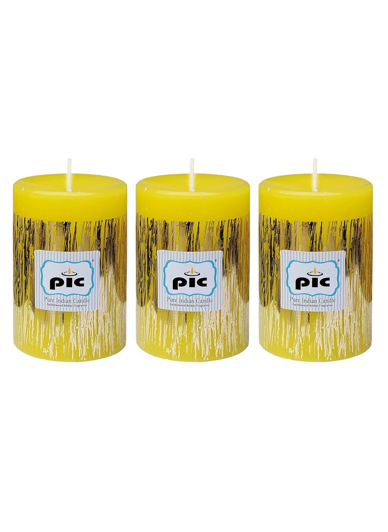PIC PIC Pure Indian Candle Handmade Sandalwood Amber Scented Decorative Wax Pillar Candle (Pack of 3 Pcs.) PICPC42338  - Image 1