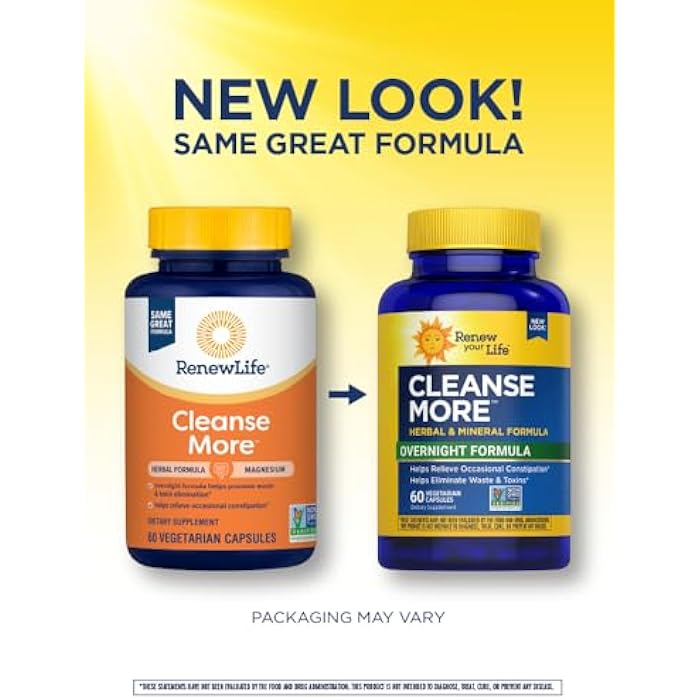 Renew Your Life CleanseMore Overnight Formula Herbs & Magnesium | Gluten Free Non-GMO | 60 Vegetarian Capsules - Image 2