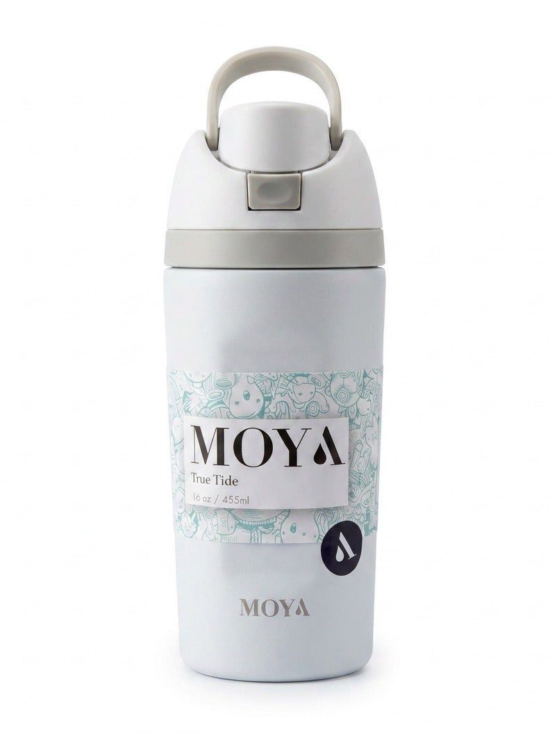 مويا Moya "True Tide"  16oz Insulated Sustainable Water Bottle White - Image 3