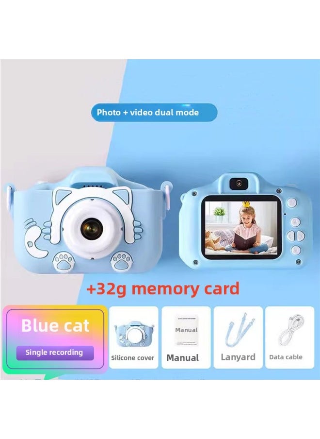 Children's Camera Toy Baby Cartoon Can Take Pictures Digital Camera Video Student Birthday Gift Cross Border-color:General List Record (blue Cat Set) + 32g Memory Card  - Image 1