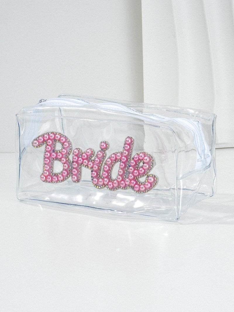Explosions Ladies Outdoor Bag, Transparent Underarm Bag With Letters Pearl Bride For Bridesmaid Honeymoon - Image 1