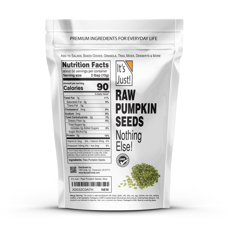 It's Just! It's Just - Pumpkin Seeds (Pepitas), No Shell, Keto Friendly Snacking, Non-GMO, Packed in USA (Raw/Unsalted, 30 Ounce) - Image 2