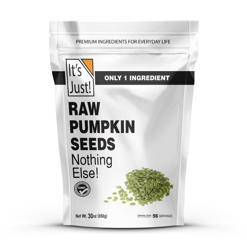 It's Just! It's Just - Pumpkin Seeds (Pepitas), No Shell, Keto Friendly Snacking, Non-GMO, Packed in USA (Raw/Unsalted, 30 Ounce) - Image 1
