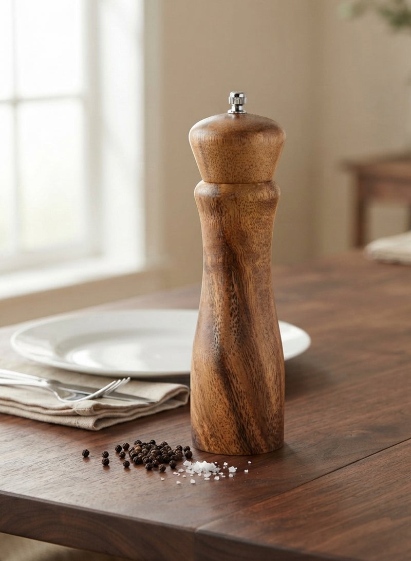 Billi Wooden Salt Pepper Mill Grinder 8 Inch Acacia Wood Manual Refillable Grinder with Stainless Steel Mechanism Adjustable Coarseness Kitchen Spice Grinder Brown - Image 2