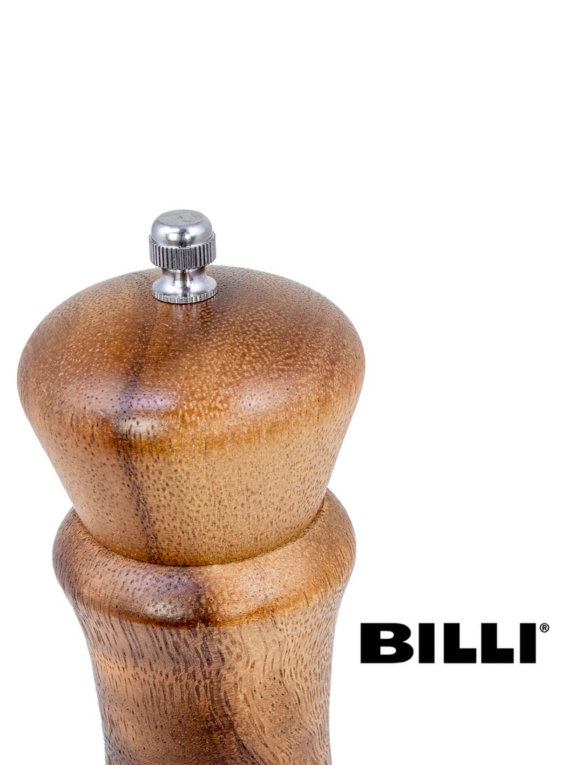 Billi Wooden Salt Pepper Mill Grinder 8 Inch Acacia Wood Manual Refillable Grinder with Stainless Steel Mechanism Adjustable Coarseness Kitchen Spice Grinder Brown - Image 4