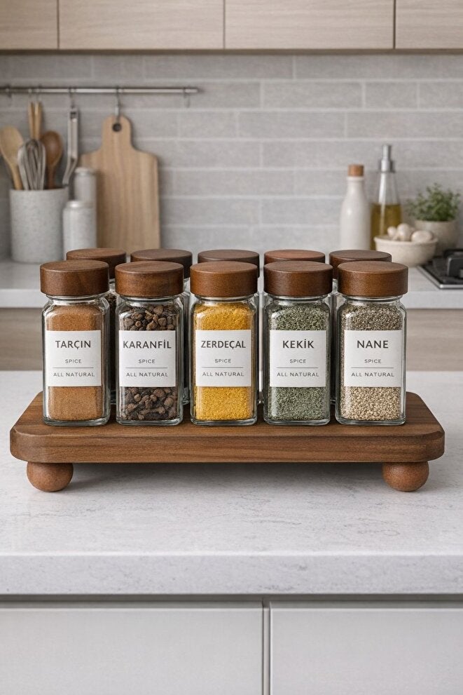 Spice Jar Set with Wooden Stand, Set of 12