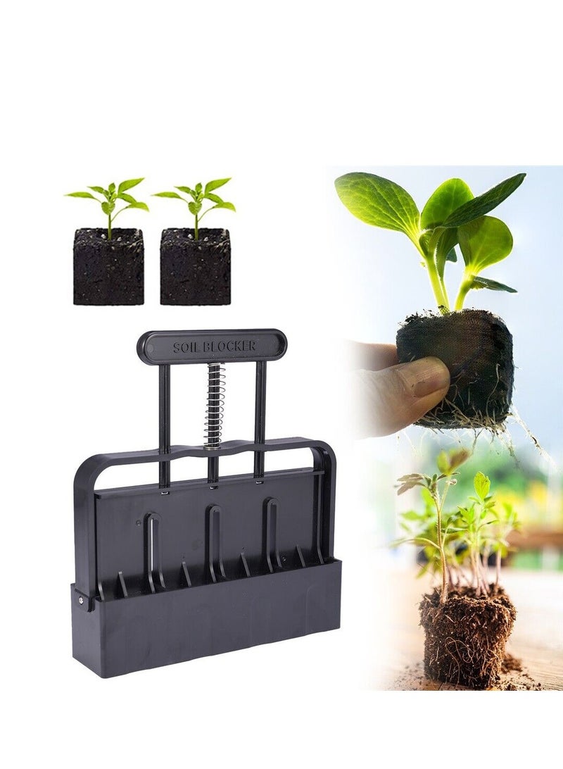 Generic Soil Blocker with Comfortable Handle 4 Cell Soil Block Maker 2 Inch Mold Tool Reusable for Seed Starting Germination Grow Seedling No Transplant Shock for Garden Soil Potting Outdoor Plants Used  - Image 1