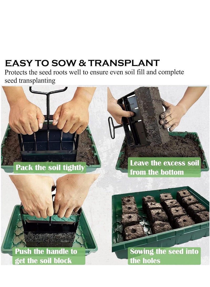 Generic Soil Blocker with Comfortable Handle 4 Cell Soil Block Maker 2 Inch Mold Tool Reusable for Seed Starting Germination Grow Seedling No Transplant Shock for Garden Soil Potting Outdoor Plants Used  - Image 5