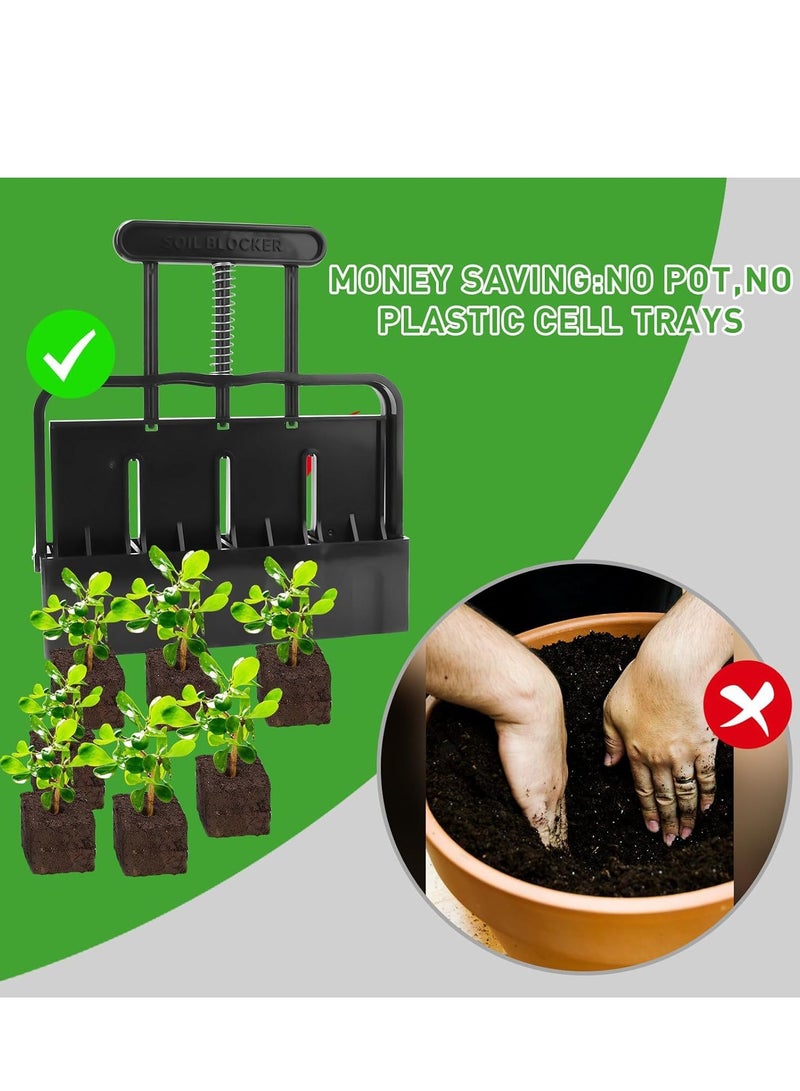 Generic Soil Blocker with Comfortable Handle 4 Cell Soil Block Maker 2 Inch Mold Tool Reusable for Seed Starting Germination Grow Seedling No Transplant Shock for Garden Soil Potting Outdoor Plants Used  - Image 2