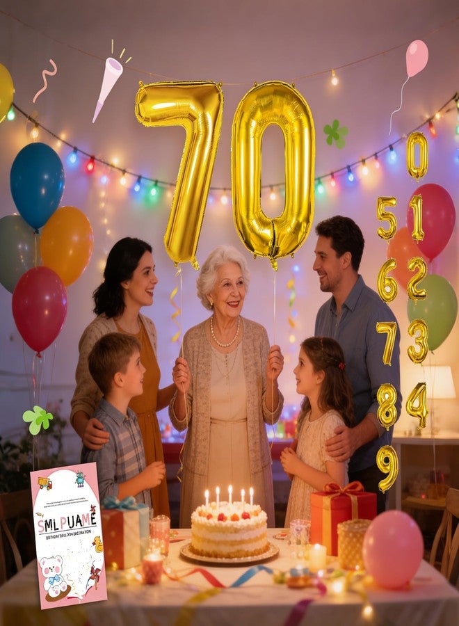 Smlpuame 40 Inch Gold Number 70 Balloon for 70th Birthday Decoration, Large Self Inflating Gold Foil Number Balloons 70 for Women Men 70 Year Old Party Anniversary Supplies - Image 2
