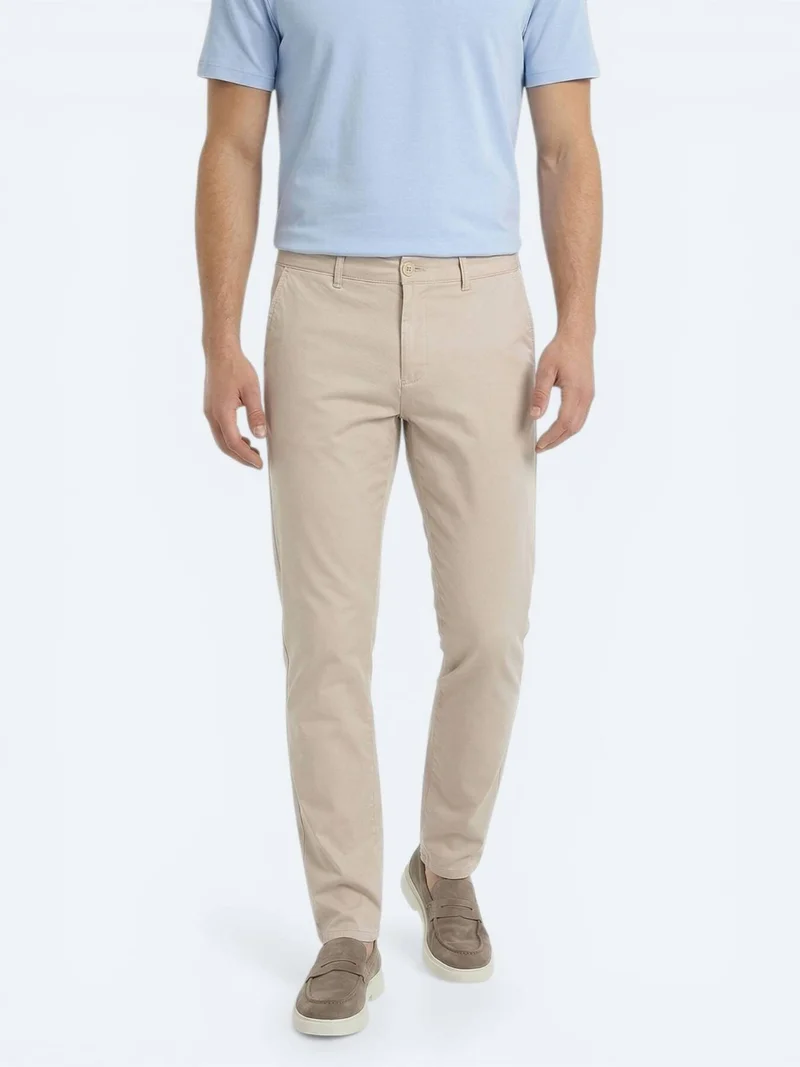 Kip Beige Weaving Jogging Fit Casual Cotton Blended Trousers