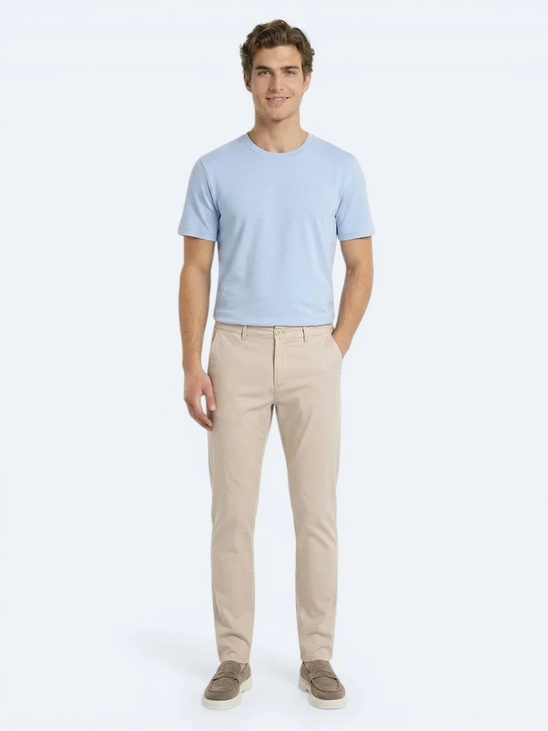 Kip Beige Weaving Jogging Fit Casual Cotton Blended Trousers