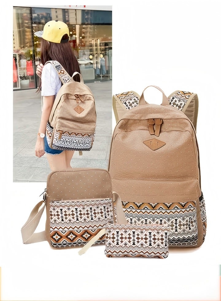 3 Pieces Backpack Set, Fashion Student Schoolbag Set, Backpack + Lunch Bag + Pen Case，Leisure Canvas Backpack，National Style，Suitable for School, Travel, Office, and Hiking - Image 1