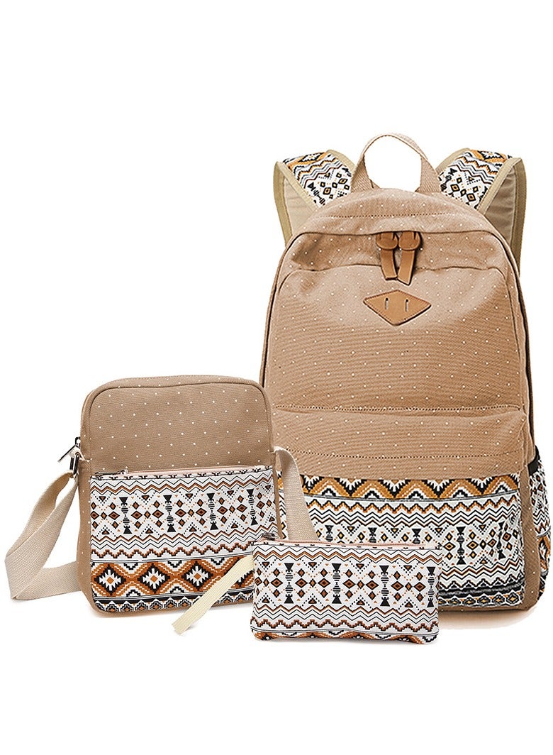 3 Pieces Backpack Set, Fashion Student Schoolbag Set, Backpack + Lunch Bag + Pen Case，Leisure Canvas Backpack，National Style，Suitable for School, Travel, Office, and Hiking - Image 2