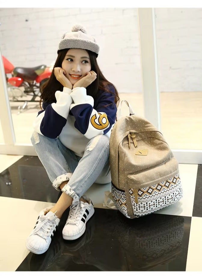 3 Pieces Backpack Set, Fashion Student Schoolbag Set, Backpack + Lunch Bag + Pen Case，Leisure Canvas Backpack，National Style，Suitable for School, Travel, Office, and Hiking - Image 3