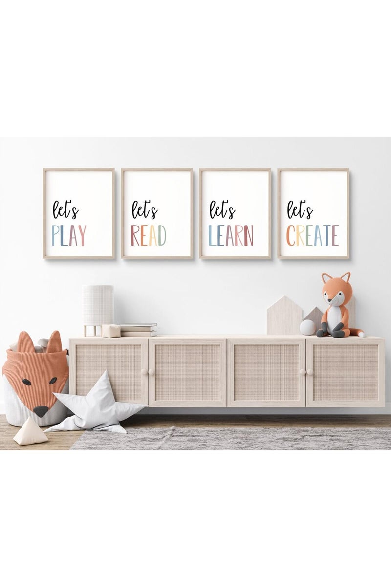 Youillne Playroom Kids Wall Art Decor Read Play Sign Classroom Children Wall Art Nursery Canvas Pictures Baby Girl Reading Posters Kids Artwork for 12x16 Inches Unframed Set of 4 - Image 1