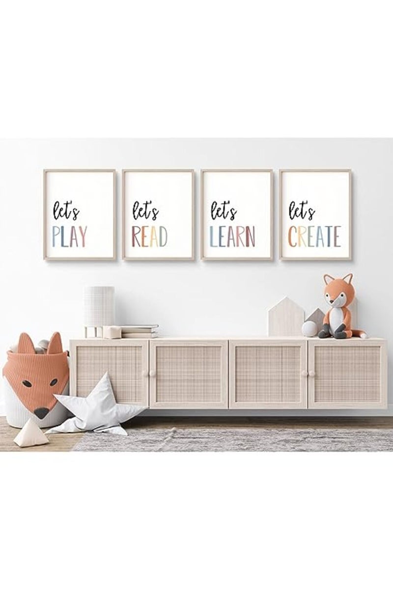 Youillne Playroom Kids Wall Art Decor Read Play Sign Classroom Children Wall Art Nursery Canvas Pictures Baby Girl Reading Posters Kids Artwork for 12x16 Inches Unframed Set of 4 - Image 2