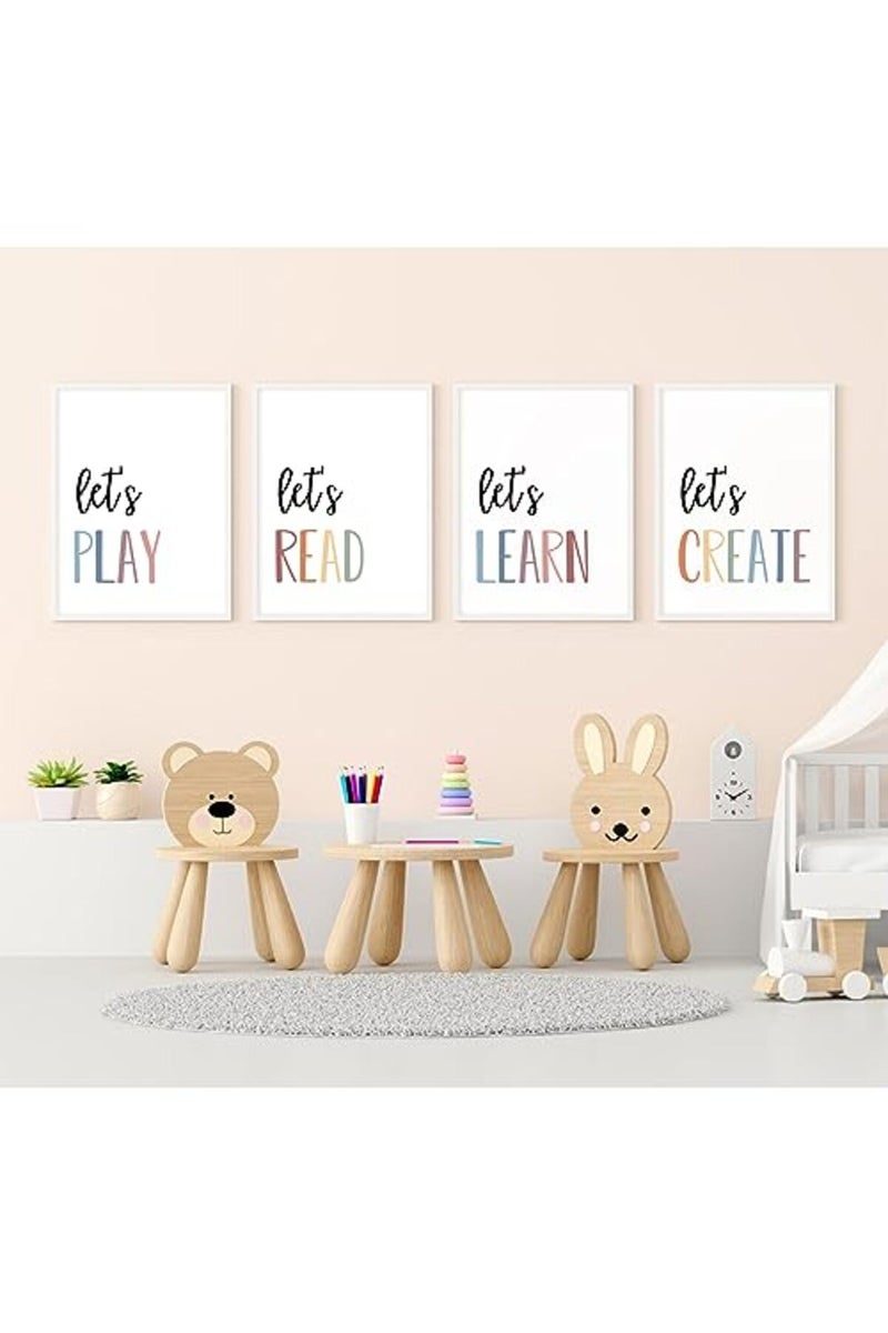 Youillne Playroom Kids Wall Art Decor Read Play Sign Classroom Children Wall Art Nursery Canvas Pictures Baby Girl Reading Posters Kids Artwork for 12x16 Inches Unframed Set of 4 - Image 4