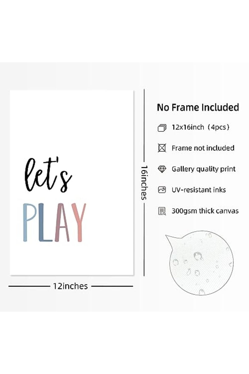 Youillne Playroom Kids Wall Art Decor Read Play Sign Classroom Children Wall Art Nursery Canvas Pictures Baby Girl Reading Posters Kids Artwork for 12x16 Inches Unframed Set of 4 - Image 3