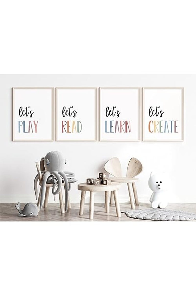 Youillne Playroom Kids Wall Art Decor Read Play Sign Classroom Children Wall Art Nursery Canvas Pictures Baby Girl Reading Posters Kids Artwork for 12x16 Inches Unframed Set of 4 - Image 5