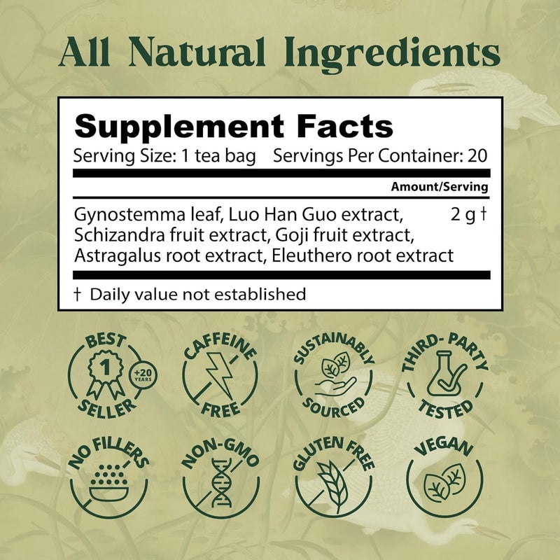 Dragon Herbs شاي دراجون هيربز سبرينغ دراجون لونغيفيتي - شاي عشبي متكيف مع جينوسيتما، شيزاندرا، جوجي، أستراجالوس، إلوثيرو، ولوان هان قوه - Image 2