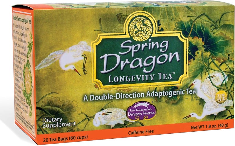 Dragon Herbs شاي دراجون هيربز سبرينغ دراجون لونغيفيتي - شاي عشبي متكيف مع جينوسيتما، شيزاندرا، جوجي، أستراجالوس، إلوثيرو، ولوان هان قوه - Image 1