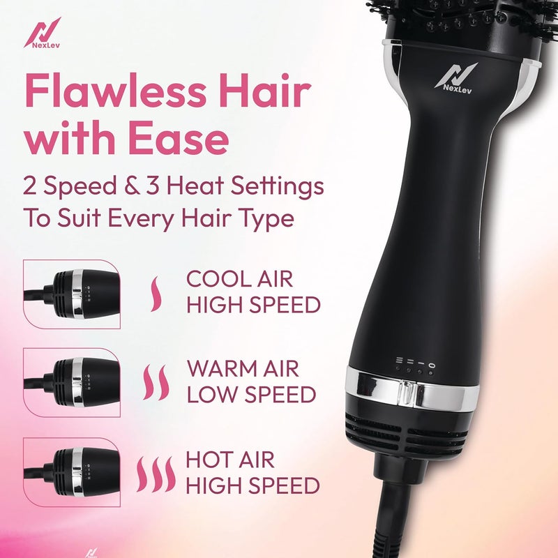 nexlev فرشاة هواء ساخن أيوني | 3 في 1 مجفف شعر، مكواة، مكثف ومصفف | فتحات تدفق هواء بزاوية 360° | رأس فرشاة مغطى بالسيراميك والتورمالين | شعيرات خالية من التشابك | 3 سرعات و 2 إعدادات حرارة | V-01 - Image 4