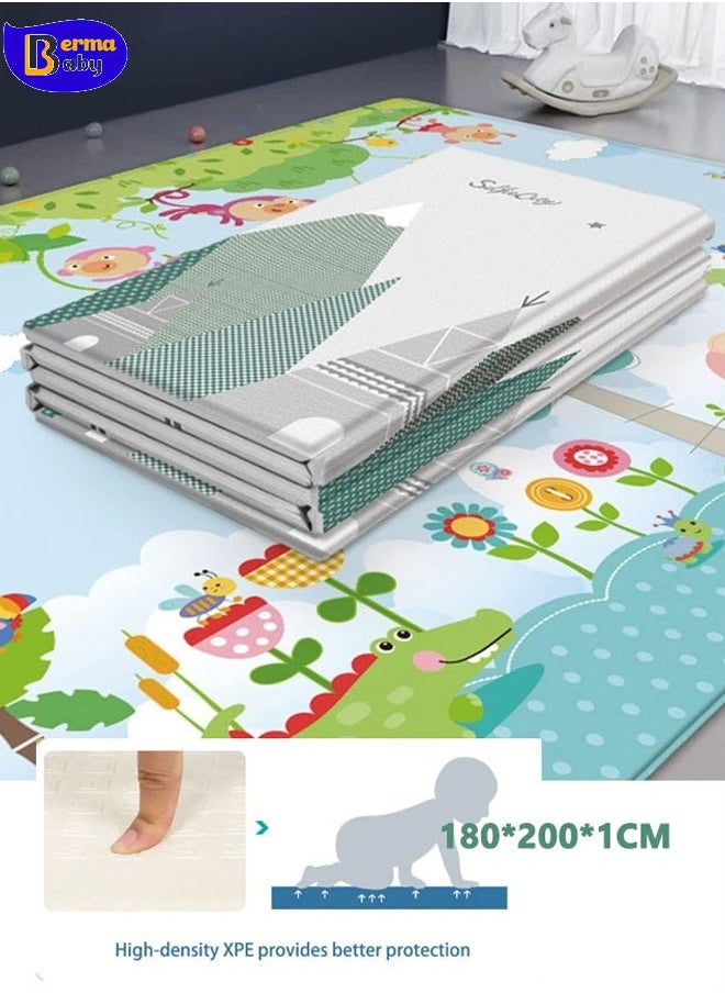 Berma Baby Baby Play Mat Reversible Foldable Playmat Portable Extra Large Thick Foam Crawling playmat for Infants BabiesToddlers Indoor Outdoor Use BPA Free Play Mat for Baby(with Travel Bag) 180*200*1CM  - Image 1