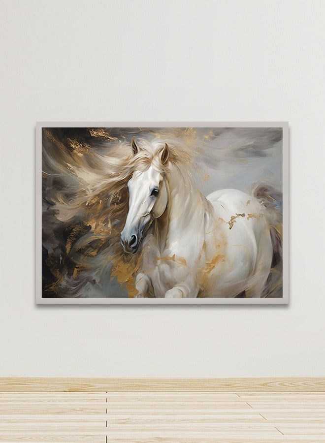 Marktna Canvas Wall Art For Wall Decoration Horse Design With A Hollow Silver Frame Size 120x80cmOne Piece - Image 1