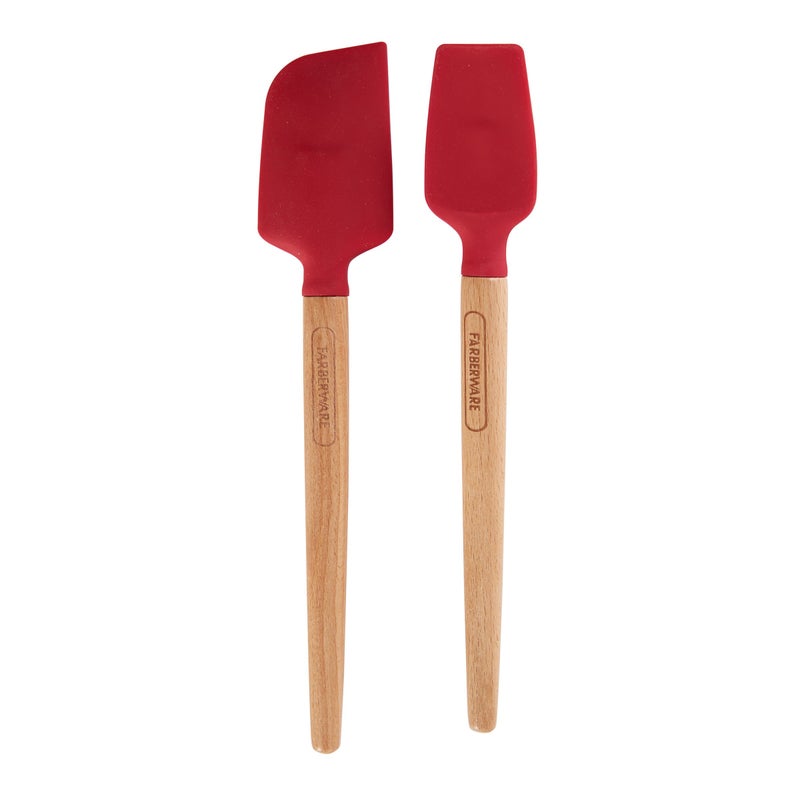 Farberware Professional Heat Resistant Silicone Spatula with Wood Handle-Safe for Non-Stick Cookware  Set of 2  Red - Image 1