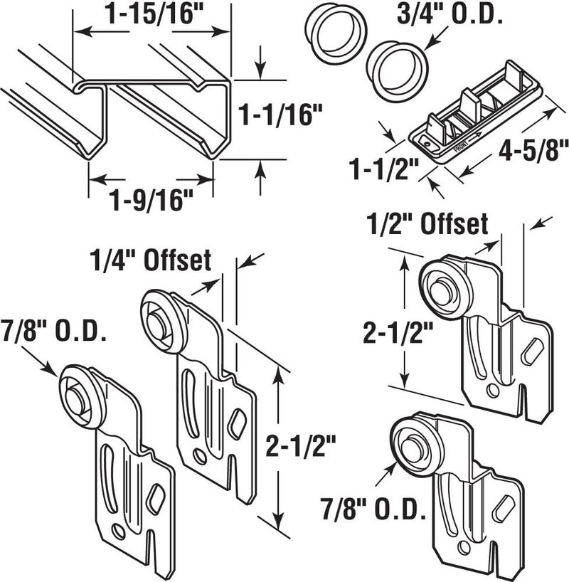 Slide-Co Prime-Line 161791 By-Pass Closet Track Kit, 48 In., 2-Door Hardware, Brass-Plated Pulls (1 Kit) - Image 2