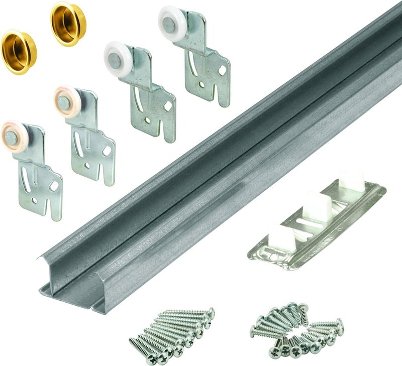 Slide-Co Prime-Line 161791 By-Pass Closet Track Kit, 48 In., 2-Door Hardware, Brass-Plated Pulls (1 Kit) - Image 1