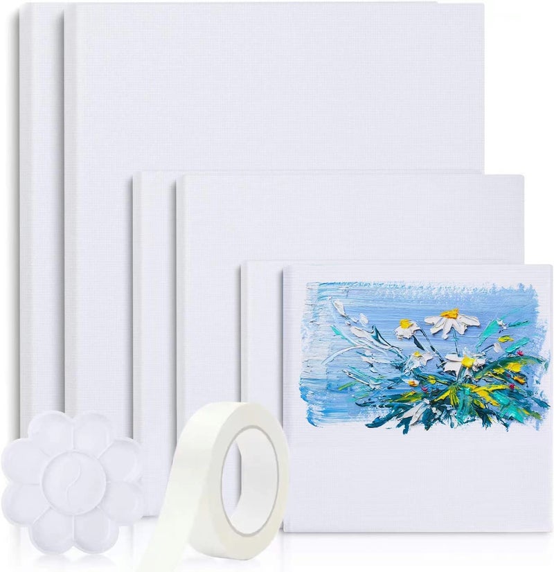 Canvases for Painting 40x30 30x20 20x15 8 Set Stretched White Canvas with Petal Paint Tray Palettes  Tape Artist Canvases Frame Board Panels Cotton Canvas for Oil AcrylicWatercolor