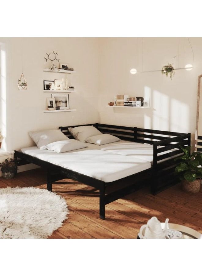 vidaxl - vidaXL Pull-out Day Bed Black Solid Pinewood 2x(90x200) cm - Image 1
