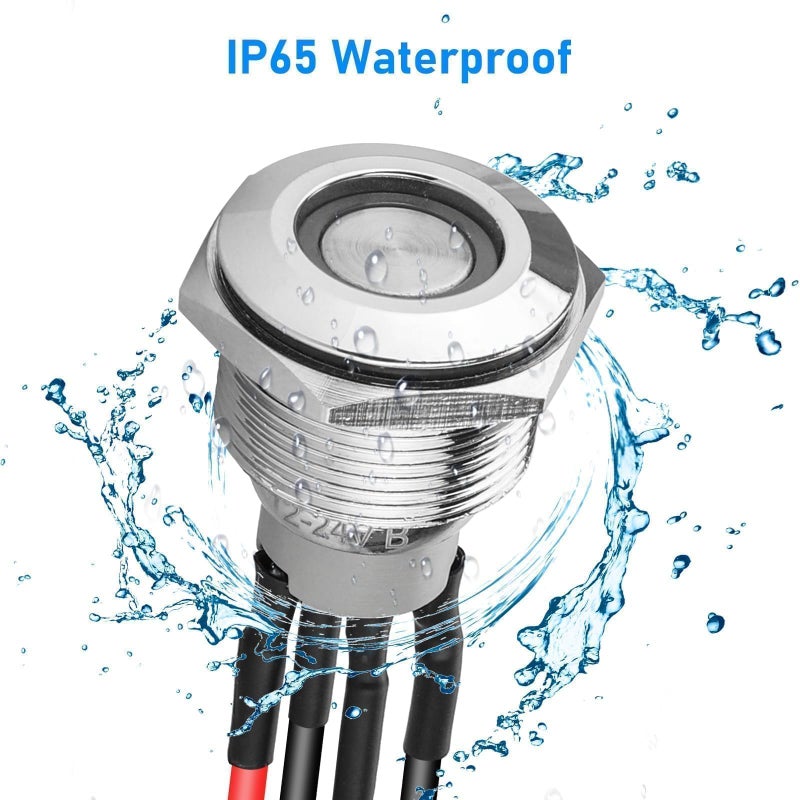 Linkstyle 5Pcs 19mm Latching Push Button Switch, 12V Metal Self Locking SPST ON-Off Switch with Wiring Harness & Blue Light for Boat Car - Image 5