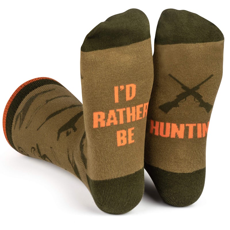 Lavley I'd Rather Be Hunting - Novelty Socks, Funny Fishing and Hunting Socks for Men, Comfortable Cotton Blend, Fun & Crazy Boot Style, Funny Gift for Men Size 6-13 - Image 1