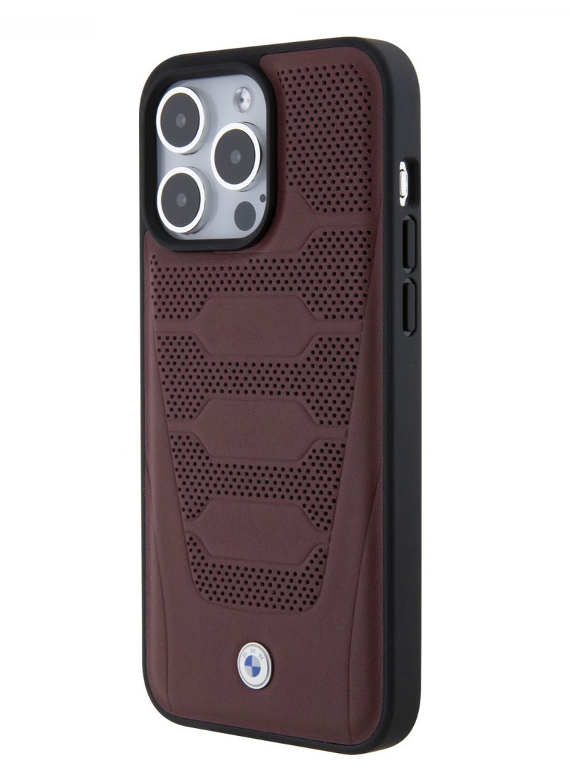 بي إم دبليو حافظة جلدية  مع نمط مقاعد لافتة لهاتف ايفون 15 برو ماكس - عنابي - Image 2