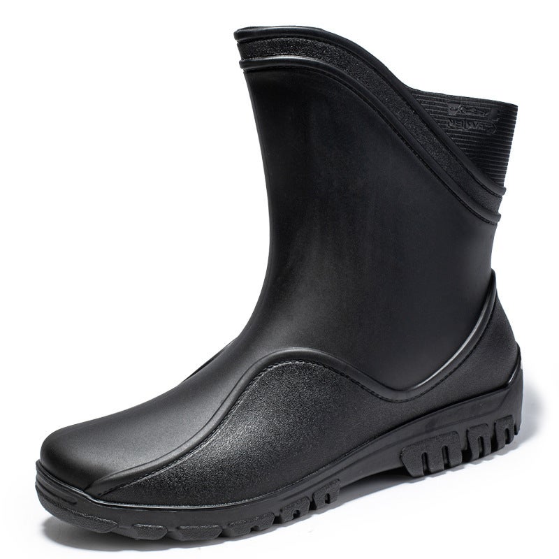 Cross-border fashion mens rain boots waterproof thick-soled wear-resistant rain boots car wash take-out rush sea defense water ski shoes with cotton to keep warm G500 Black