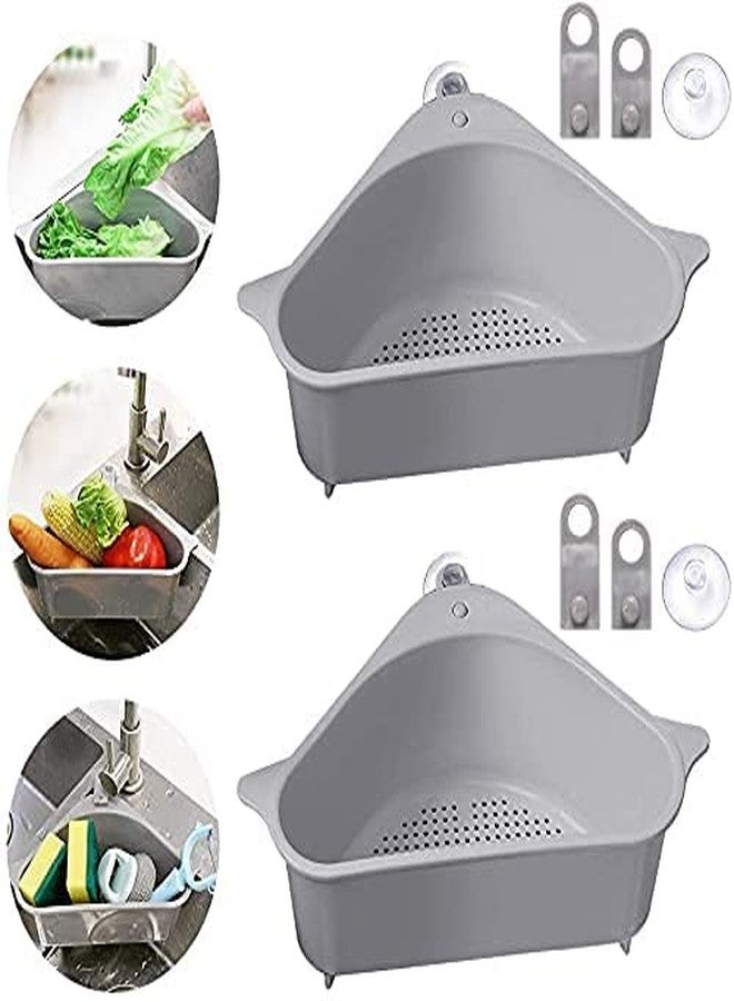 PAVITYAKSH Sink Basket, Triangular Multifunctional Drain Shelf Sink Storage Rack Kitchen Sucker Storage Holder Sink Corner Strainer Bathroom Hanging Shelf Soap Box Organizer (Gray) - Image 1