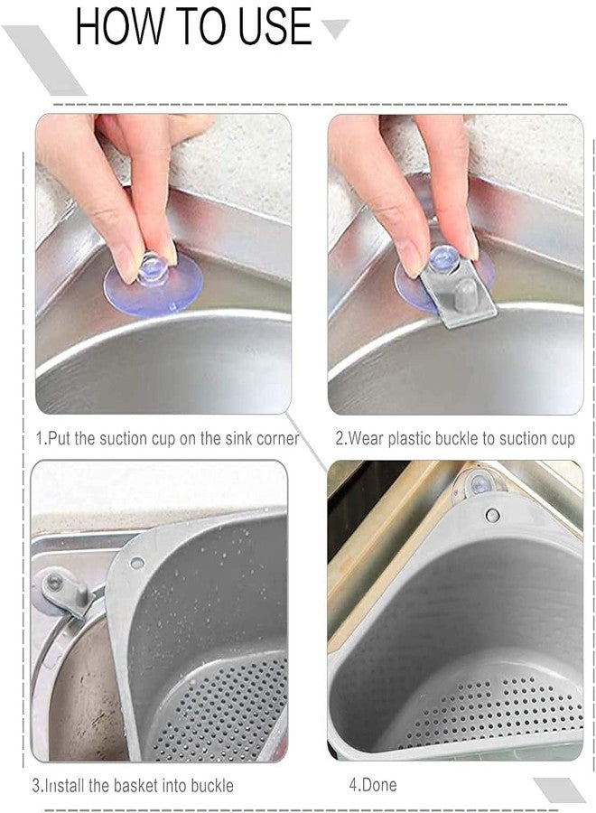 PAVITYAKSH Sink Basket, Triangular Multifunctional Drain Shelf Sink Storage Rack Kitchen Sucker Storage Holder Sink Corner Strainer Bathroom Hanging Shelf Soap Box Organizer (Gray) - Image 5