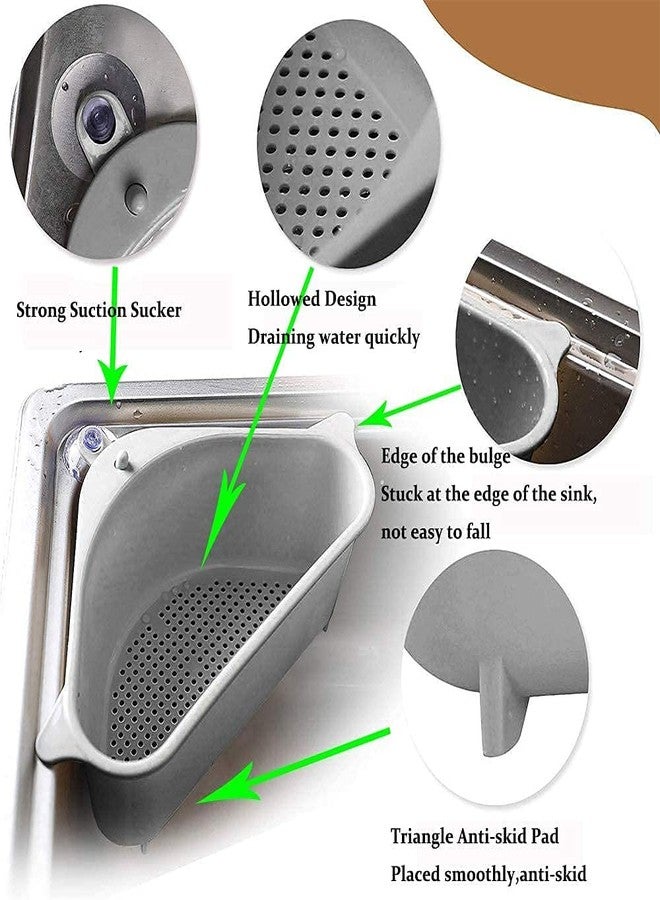 PAVITYAKSH Sink Basket, Triangular Multifunctional Drain Shelf Sink Storage Rack Kitchen Sucker Storage Holder Sink Corner Strainer Bathroom Hanging Shelf Soap Box Organizer (Gray) - Image 4