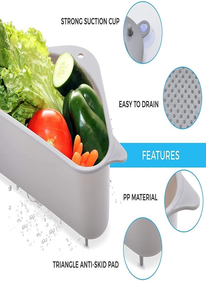 PAVITYAKSH Sink Basket, Triangular Multifunctional Drain Shelf Sink Storage Rack Kitchen Sucker Storage Holder Sink Corner Strainer Bathroom Hanging Shelf Soap Box Organizer (Gray) - Image 2