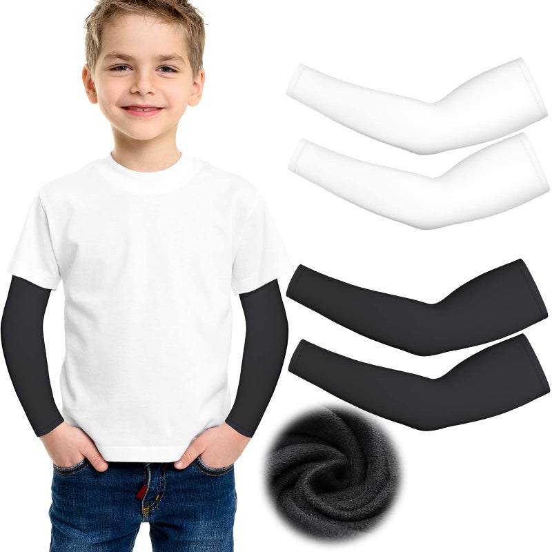 Geyoga 4 Pieces Thermal Arm Warmer Compression Arm Sleeve for for Kids Activities Outdoor Winter Cycling Basketball RunningMedium - Image 2