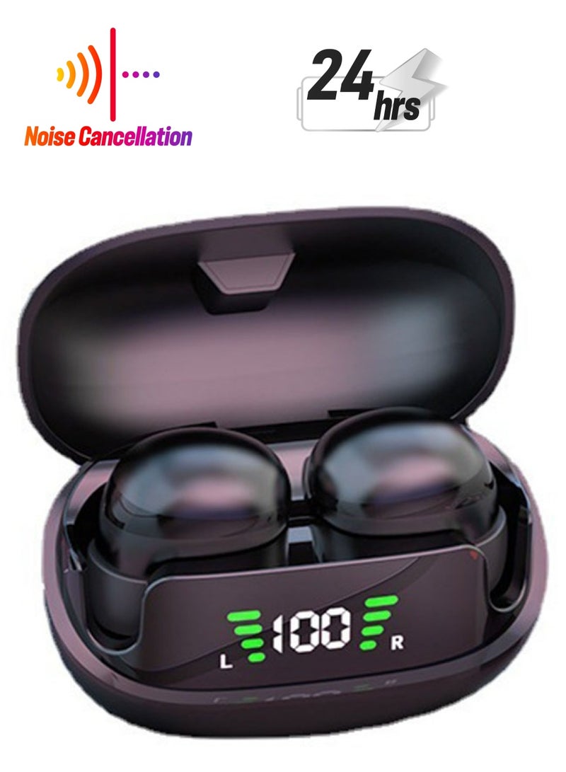 آيجو سماعات رأس لاسلكية تعمل بتقنية البلوتوث 5.3، بطارية تدوم 24 ساعة، تشغيل الموسيقى لمدة ساعتين بعد شحنها لمدة 10 دقائق، مدمجة ومريحة، مقاومة للماء بتصنيف IPX5، أسود - Image 1