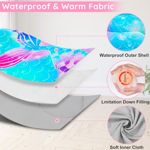FIOBEE Kids Sleeping Bag for Girls Boys 3 Season Warm & Cool Weather Youth Camping Sleeping Bags with Backpacking Bag Waterproof for Traveling Hiking Indoor Outdoor Camping Essentials, Green Mermaid - Image 5